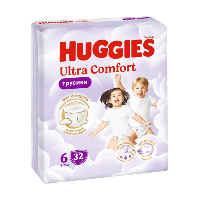 Huggies ultra comfort 6 15-25 кг трусики подгузники 32 шт 