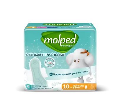 Molped прокладки женские антибактериальные c крылышками нормал 10 шт 