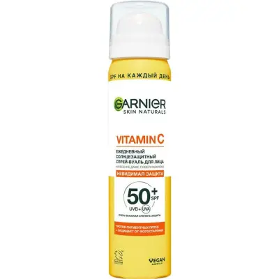 GARNIER Ежедневный солнцезащитный спрей - вуаль для лица с витамином С и 50+, 75 мл 