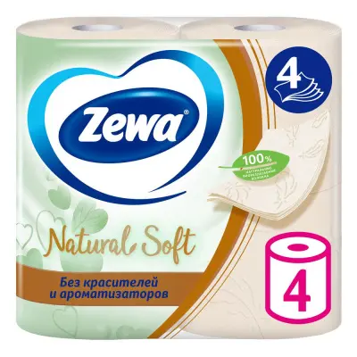 Zewa туалетная бумага soft natural 4 х сл 4 рул 