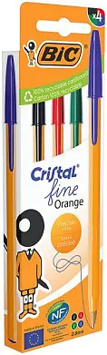 Bic ручка оранж шариковая набор 4 шт синий черный красный зелёный тонкое письмо кор 4 шт