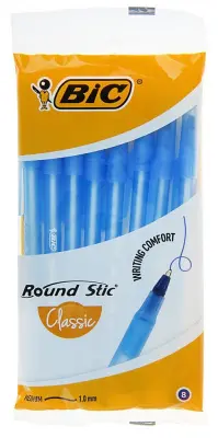 BIC Ручка Раунд Стик, средняя линия, син, (пак. 8шт) 