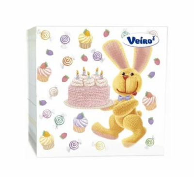 Вейро салфетки 3 слойные с рисунком кролик и сладости 33*33 20 листов 
