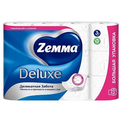 Zemma deluxe туалетная бумага деликатная забота 3 слоя 12 рулонов