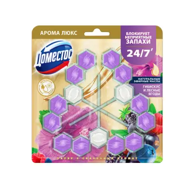 Доместос арома люкс трио арома блок для очищения унитаза сказочный аромат блокировка неприятного запаха 3 50 гр 