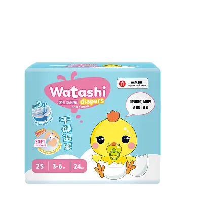 Watashi подгузники одноразовые для детей 2 s 3-6 кг 24 шт