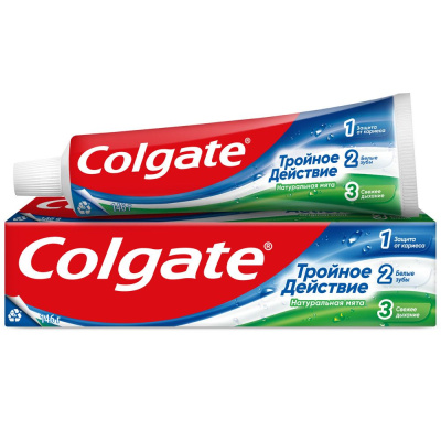 Colgate зубная паста тройное действие натуральная мята для защиты от кариеса удаления потемнений с зубов и свежего дыхания 100 мл 