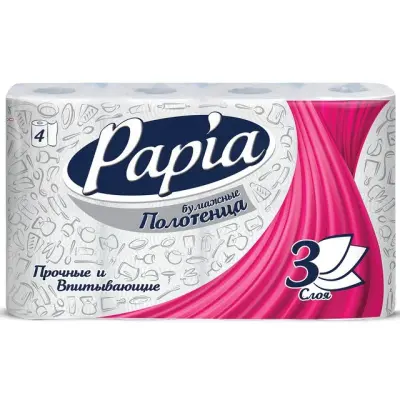 'Papia' Бумажные полотенца белые трёхслойные, 4 шт (7 шт в кор) 