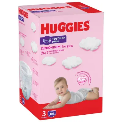 Huggies подгузники трусики для девочек 6-11 кг 3 размер 116 шт 