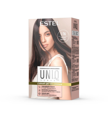 Estel uniq sense ухаживающая краска блеск без аммиака для волос 5.76 светлый шатен коричнево фиолетовый 