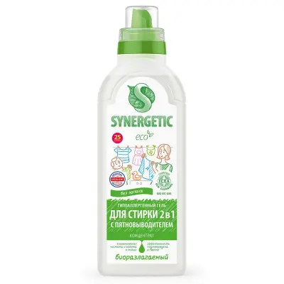 Synergetic биоразлагаемый концентрированный гель для стирки 2 в 1 c пятновыводителем 0,75 л 25 стирок 