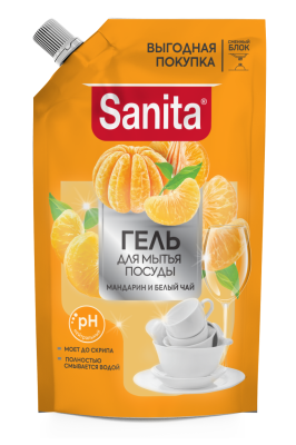 Sanita гель для мытья посуды мандарин и белый чай 900 г дой пак 
