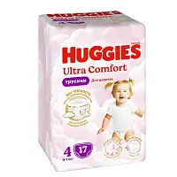 Huggies ultra comfort 4 9-14 кг трусики подгузники 17 шт для девочек