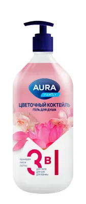 Aura гель для душа цветочный коктейль new флакон дозатор 1000 мл 