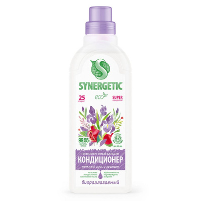 Synergetic бальзам кондиционер для белья нежный ирис и гранат 0,75 л 25 стирок 
