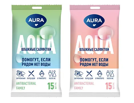 Aura влажные салфетки с антибактериальным эффектом beauty 15 шт