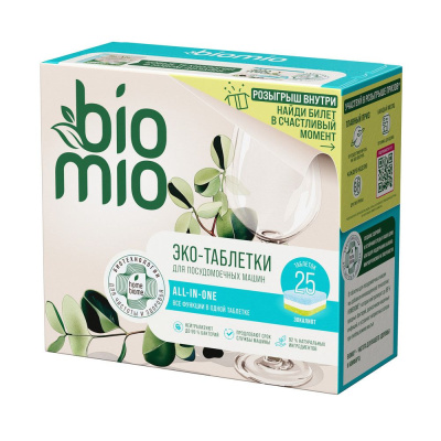 BioMio для посудомоечной машины all in one с эфирным маслом эвкалипта 16г  25 шт 