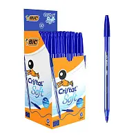 Bic ручка кристал софт шариковая синяя среднее письмо прозрачный корпус кор 50 шт