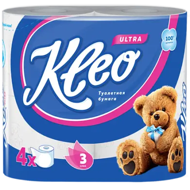 Kleo ultra туалетная бумага 3 слойная 4 рулона белая