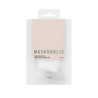 Maskoholic омолаживающая тканевая маска для лица с бакучиолом и экстрактом зеленого чая набор 10 шт
