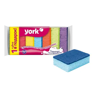 York губки для посуды колор люкс 6+1 шт