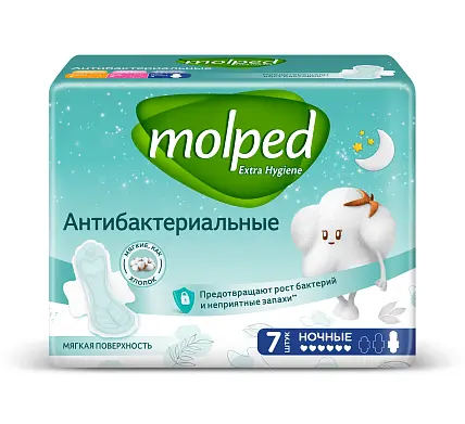 Molped антибактериальные прокладки c крылышками ночные 7 шт