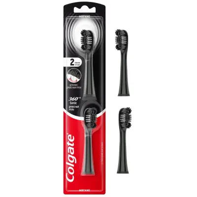 Colgate сменные насадки для электрической зубной щетки 360º древесный уголь мягкие 2 шт 