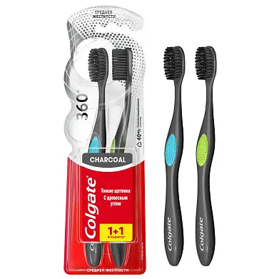 Colgate зубная щетка 360 древесный уголь средняя 1+1 промо