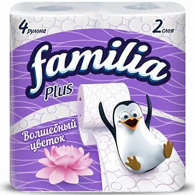 'Familia Plus' Туалетная бумага Магический цветок двухслойная, 4 шт (16шт в кор)