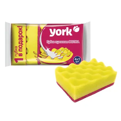 York губки для посуды волна 4+1 шт 