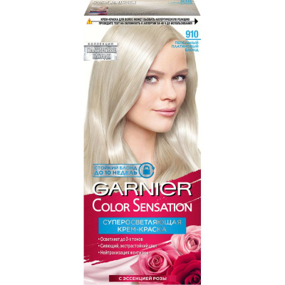 Garnier Color Sensation стойкая крем краска для волос оттенок 910 пепельно платиновый блонд 