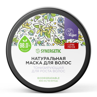 Synergetic натуральная маска для волос тонизирующая для роста волос 300 мл 