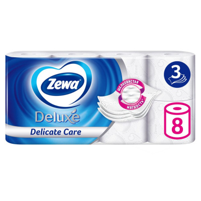 Zewa туалетная бумага deluxe 3 х слойная белая 8 шт 