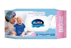 Aura ultra comfort влажные салфетки для детей 200 шт с крышкой
