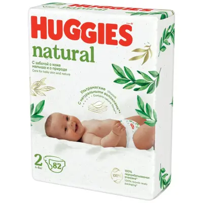 Huggies Natural подгузники для новорожденных 4-8 кг 2 размер 82шт 