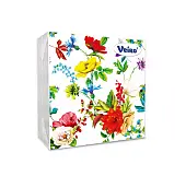 Veiro салфетки  3 слойные с рисунком цветочная поляна 33*33 20 листов