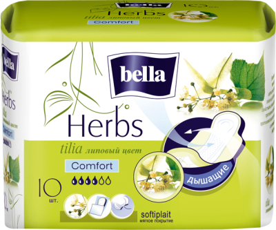 Прокладки BELLA HERBS Tilia softiplait с экстрактом липового цвета 10шт 