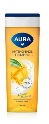 Aura гель для душа манго и папайя флакон флиптоп 390 мл 