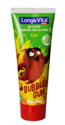 Лонга Вита дет зуб паста гель angry birds bubble gum 75 гр  от 3-х лет 
