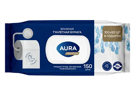 Aura premium влажная туалетная бумага big с крышкой 150 шт