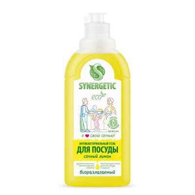 Synergetic гель для мытья посуды сочный лимон 0,5 л 