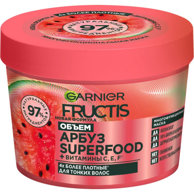 Fructis маска для волос 3 в1 superfood арбуз объем для тонких волос 390 мл 