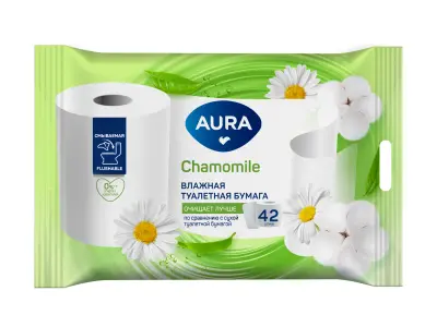 Aura набор влажная туалетная бумага 42 шт со стриплентой по 10 шт 