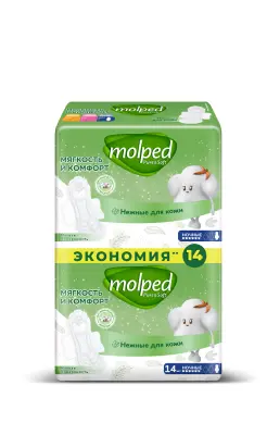 MOLPED Ультратонкие прокладки PURE&SOFT с крылышками НОЧНЫЕ, 14шт 