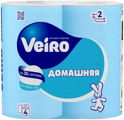 Veiro туалетная бумага домашняя 2 х слойная белая 4 шт 