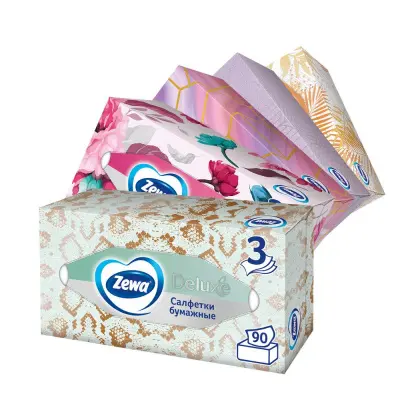 Zewa салфетки для лица 3 х слойные делюкс дизайн 90 шт прямоуг 