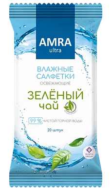Amra салфетки влажные освежающие зеленый чай 20 шт