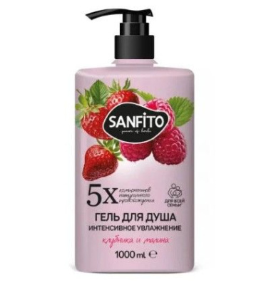 SANFITO гель для душа клубника и малина интенсивное увлажнение 1 л 
