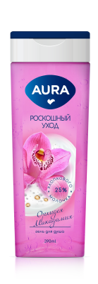 Aura гель для душа орхидея и макадамия флакон флиптоп 390 мл 