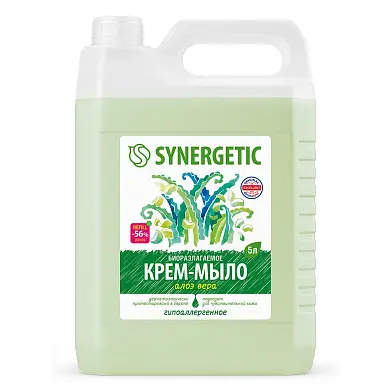 Synergetic крем мыло жидкое биоразлагаемое для мытья рук и тела алоэ вера 5 л